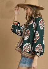 Load image into Gallery viewer, Umgee Boho Floral Print Top in Forest Green
