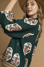 Load image into Gallery viewer, Umgee Boho Floral Print Top in Forest Green
