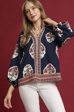 Load image into Gallery viewer, Umgee Boho Floral Print Top in Navy
