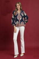 Umgee Boho Floral Print Top in Navy