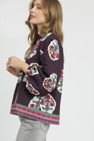 Umgee Boho Floral Print Top in Plum
