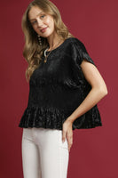 Umgee Velvet Smocked Top in Black