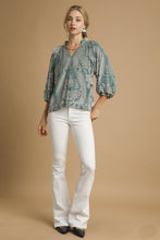Load image into Gallery viewer, Umgee Velvet Damask Print Top in Sage
