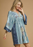 Umgee Velvet Mini Dress with Floral Embroidery in Denim