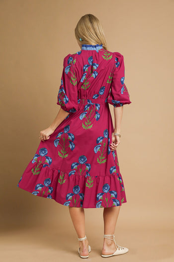 Umgee Floral Print Midi Dress in Berry Mix