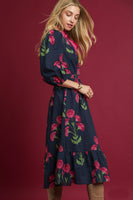 Umgee Floral Print Midi Dress in Navy Mix