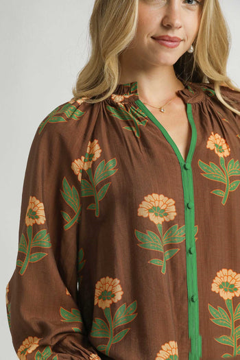 Umgee Floral Print Top in Brown Mix