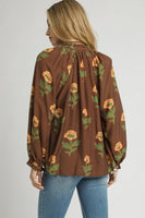 Umgee Floral Print Top in Brown Mix