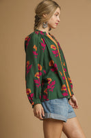 Umgee Floral Print Top in Green Mix