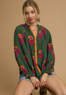 Umgee Floral Print Top in Green Mix