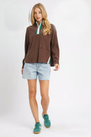 Umgee Half Zip Ribbed Knit Pullover Top in Chocolate