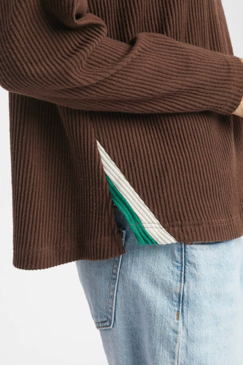 Umgee Half Zip Ribbed Knit Pullover Top in Chocolate