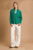 Umgee Half Zip Ribbed Knit Pullover Top in Palm Green