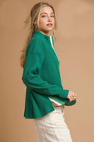 Umgee Half Zip Ribbed Knit Pullover Top in Palm Green