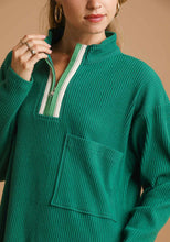 Load image into Gallery viewer, Umgee Half Zip Ribbed Knit Pullover Top in Palm Green
