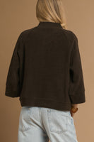 Umgee Solid Color Textured Knit Top in Chocolate