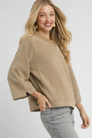 Umgee Solid Color Textured Knit Top in Taupe