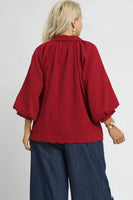 Umgee Solid Color Textured Top in Crimson