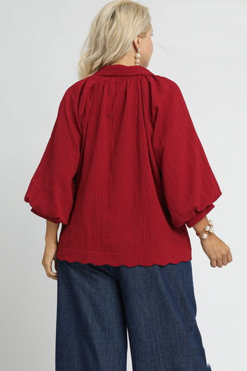 Umgee Solid Color Textured Top in Crimson