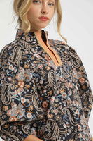 Umgee Mixed Floral Print Top in Black Mix