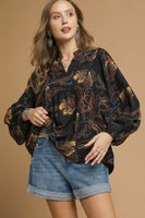 Umgee Mixed Paisley Print Boho Top in Black Mix
