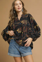 Load image into Gallery viewer, Umgee Mixed Paisley Print Boho Top in Black Mix
