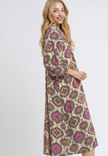Load image into Gallery viewer, Umgee Boho Medallion Print Midi Dress in Berry Mix
