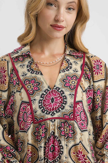 Umgee Boho Medallion Print Midi Dress in Berry Mix