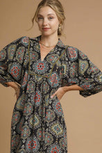 Load image into Gallery viewer, Umgee Boho Medallion Print Midi Dress in Black Mix
