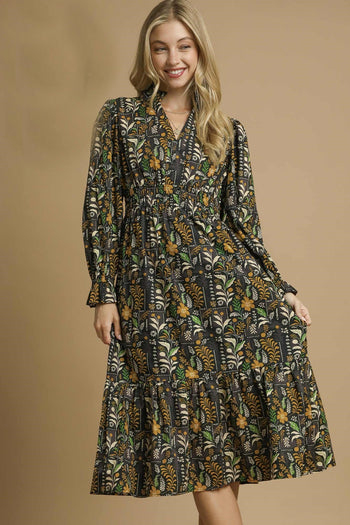 Umgee Exclusive Floral Print Midi Dress in Black Mix