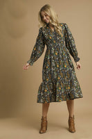 Umgee Exclusive Floral Print Midi Dress in Black Mix