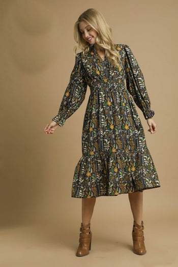 Umgee Exclusive Floral Print Midi Dress in Black Mix