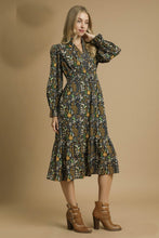 Load image into Gallery viewer, Umgee Exclusive Floral Print Midi Dress in Black Mix
