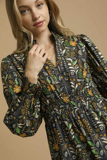 Umgee Exclusive Floral Print Midi Dress in Black Mix