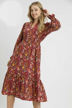 Load image into Gallery viewer, Umgee Exclusive Floral Print Midi Dress in Burgundy Mix
