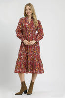 Umgee Exclusive Floral Print Midi Dress in Burgundy Mix