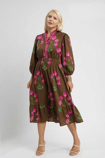Umgee Floral Print Midi Dress in Brown Mix – June Adel