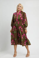 Umgee Floral Print Midi Dress in Brown Mix