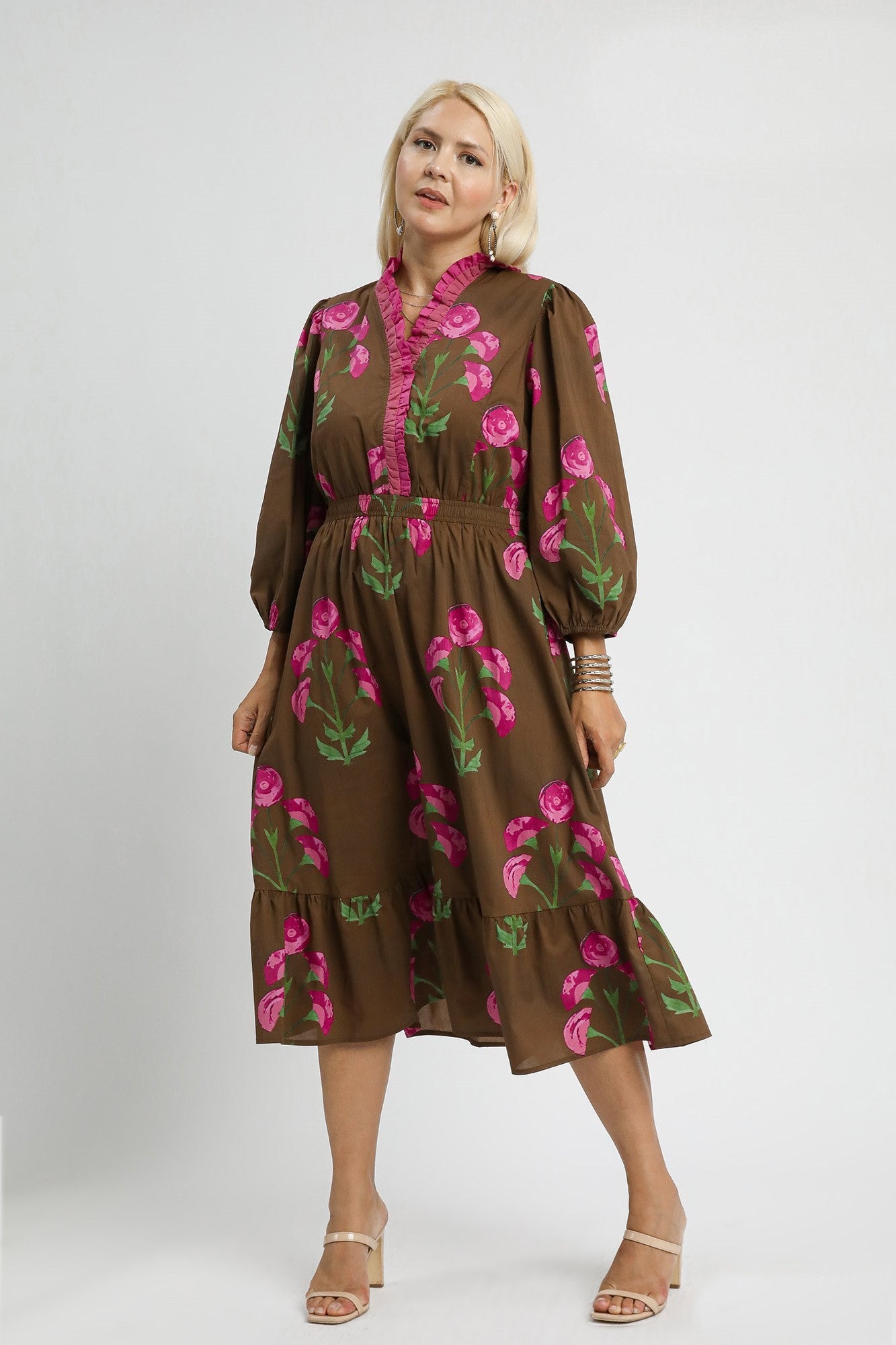 umgee midi dresses Umgee Plus Green Abstract Two Tone Print Midi Dress