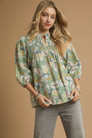 Umgee Mixed Floral Print Top in Sage Mix