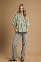Umgee Mixed Floral Print Top in Sage Mix