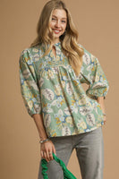 Umgee Mixed Floral Print Top in Sage Mix