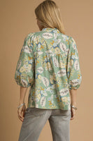 Umgee Mixed Floral Print Top in Sage Mix