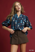 Load image into Gallery viewer, Umgee Mix Floral Button-Up Blouse with Pintuck Detail in Navy Mix

