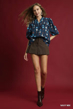 Load image into Gallery viewer, Umgee Mix Floral Button-Up Blouse with Pintuck Detail in Navy Mix
