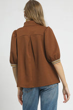 Load image into Gallery viewer, Umgee Textured Knit Top with Contrasting Stripe Details in Brown
