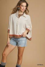 Load image into Gallery viewer, Umgee Colorblock Button-Down Top with Scallop Hem in Oatmeal
