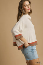 Load image into Gallery viewer, Umgee Colorblock Button-Down Top with Scallop Hem in Oatmeal

