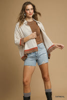 Umgee Colorblock Button-Down Top with Scallop Hem in Oatmeal