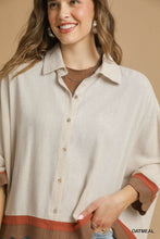 Load image into Gallery viewer, Umgee Colorblock Button-Down Top with Scallop Hem in Oatmeal
